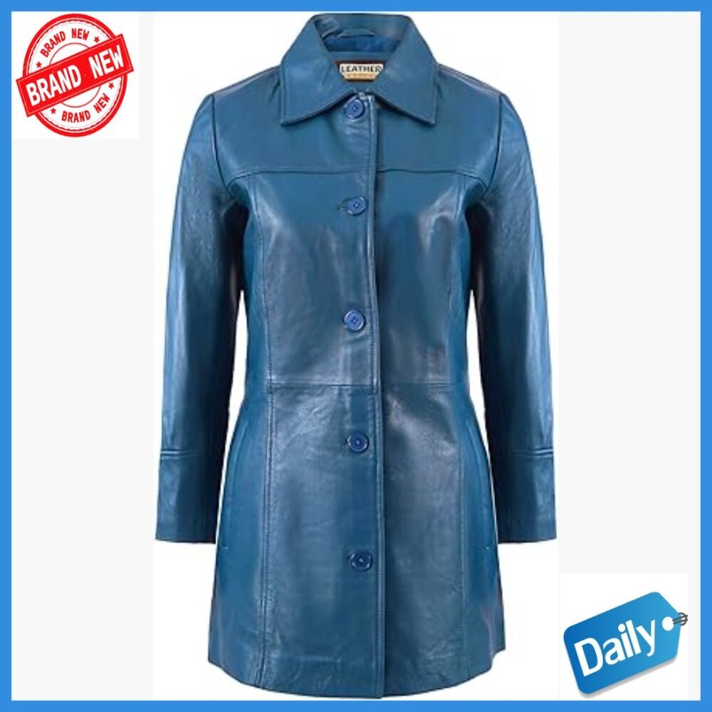 Lambskin Leather Car Coat 3/4 Length Overcoat Classic Style